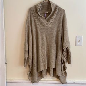 Alya Cream/Tan Poncho sweater tied sides